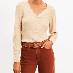 LOFT Petite Ribbed Puff Sleeve Henley Top